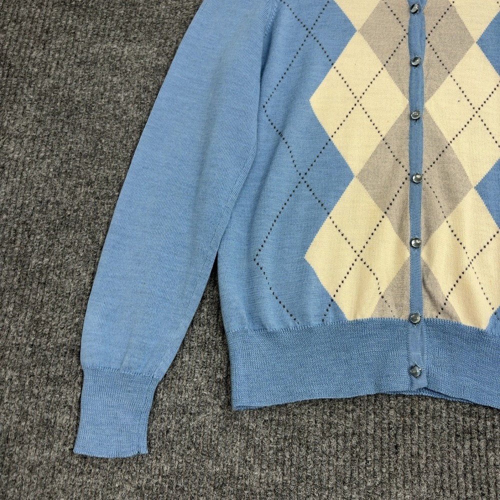 Talbots Cardigan Womens SP Blue Merino Wool Argyle Button Front Preppy Classic - Picture 2 of 6
